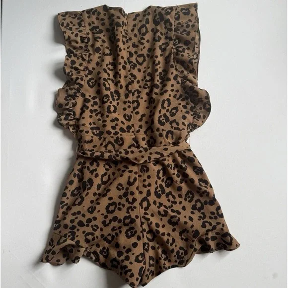 Lovers + Friends Jill Leopard Print Ruffle Romper Women Size Small Girlhoodcore - Picture 10 of 10